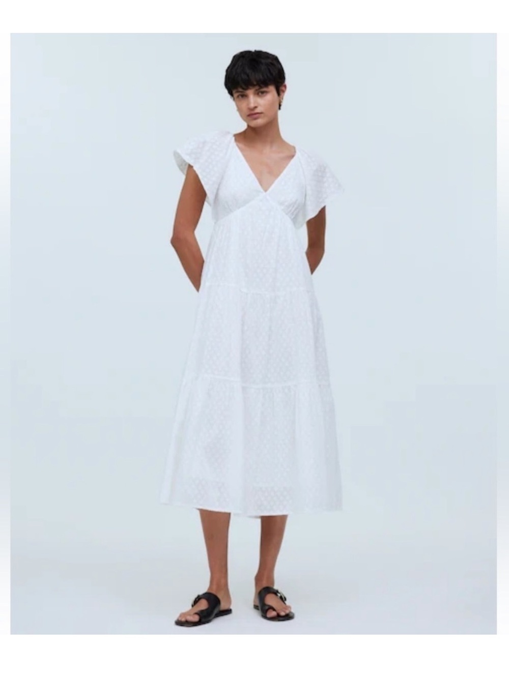 Madewell White Eyelet Flutter-Sleeve Midi Dress